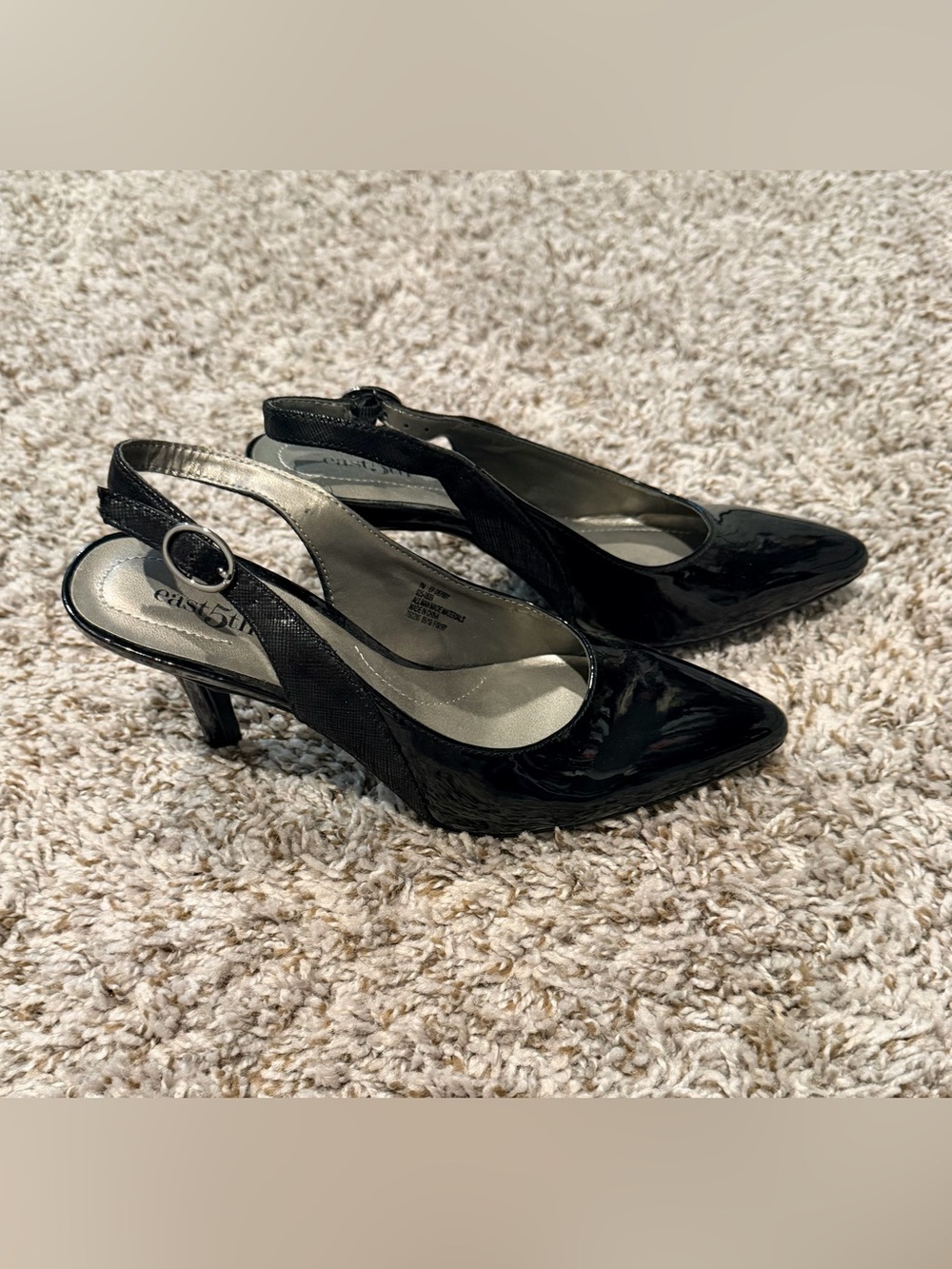 East 5th Black Patent Slingback Pointed Pumps Kitten Heel - Picture 3 of 6